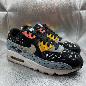 Size 10.5 Nike Air Max 90 Premium Ocean Bliss Black Scribbles Sneaker 700155-405